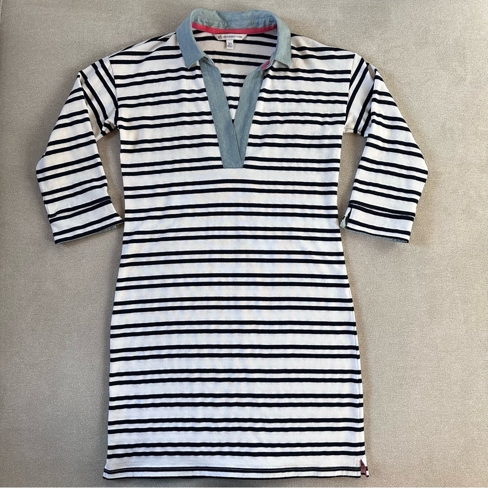 Southern Tide Collared Carolena Dress. XS. Navy/White Stripes.